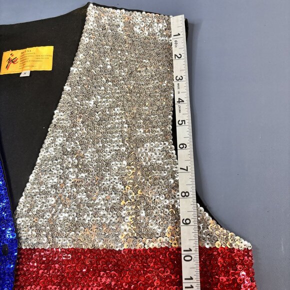 Sequined Texas Flag Vest - Bling Bold Red White Blue & Silver - Picture 6 of 9